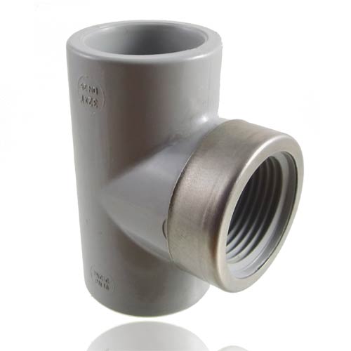 PVC C &Uuml;bergangs-T-St&uuml;ck 90&deg;, metallringverst&auml;rkt